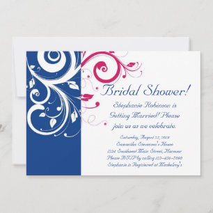 Royal Blue, Fuchsia und White Swirl Brautparty Einladung