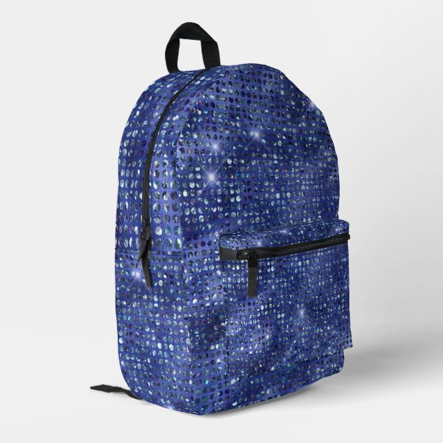Royal Blue Funkelnd Imitats Sequins Bedruckter Rucksack (Rückseitige Ecke links)