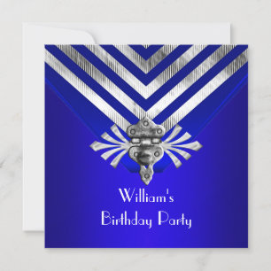 Royal Blue Geburtstagsfeier Silberstreifen Einladung