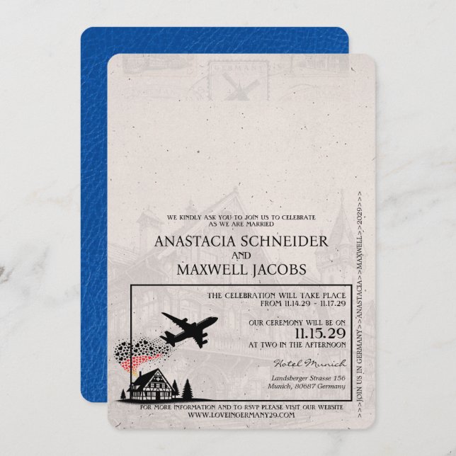 Royal Blue Germany Passport Wedding Einladung (Vorne/Hinten)