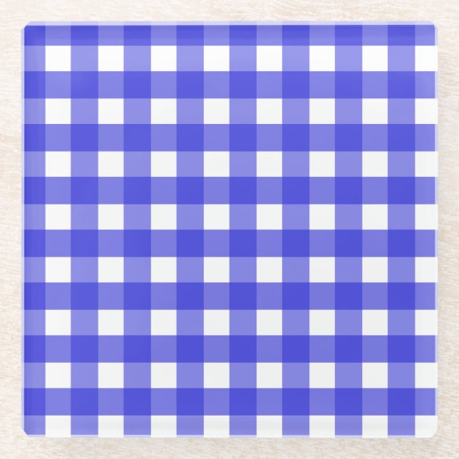 Royal Blue Gingham Glasuntersetzer (Vorderseite)