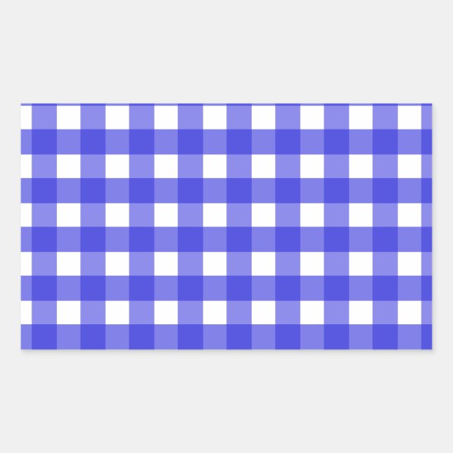 Royal Blue Gingham Rechteckiger Aufkleber (Vorderseite)