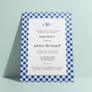 Royal Blue Gingham Traditional Baby Shower Einladung