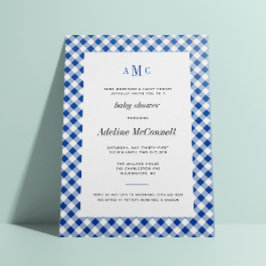 Royal Blue Gingham Traditional Baby Shower Einladung