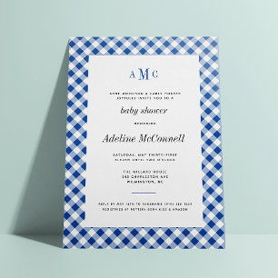 Royal Blue Gingham Traditional Baby Shower Einladung