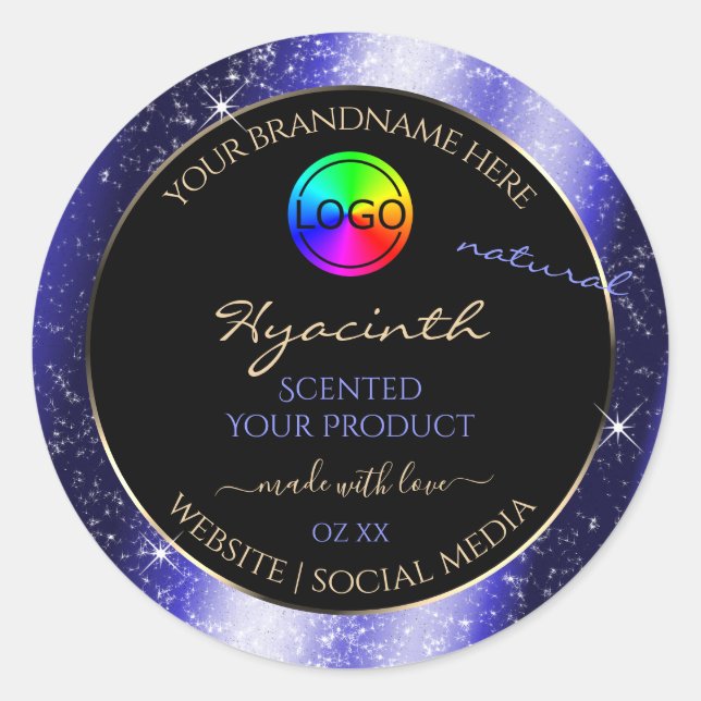 Royal Blue Glitzer Frame Product Label mit Logo Runder Aufkleber (Vorderseite)