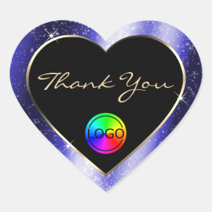 Royal Blue Glitzer Frame Vielen Dank für Ihr Logo Herz-Aufkleber