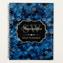 Royal Blue Glitzer Mermaid Fish Scales Monogram Planer