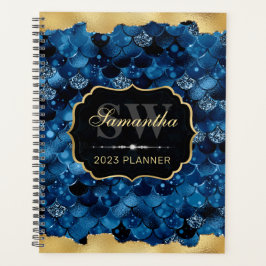 Royal Blue Glitzer Mermaid Fish Scales Monogram Planer
