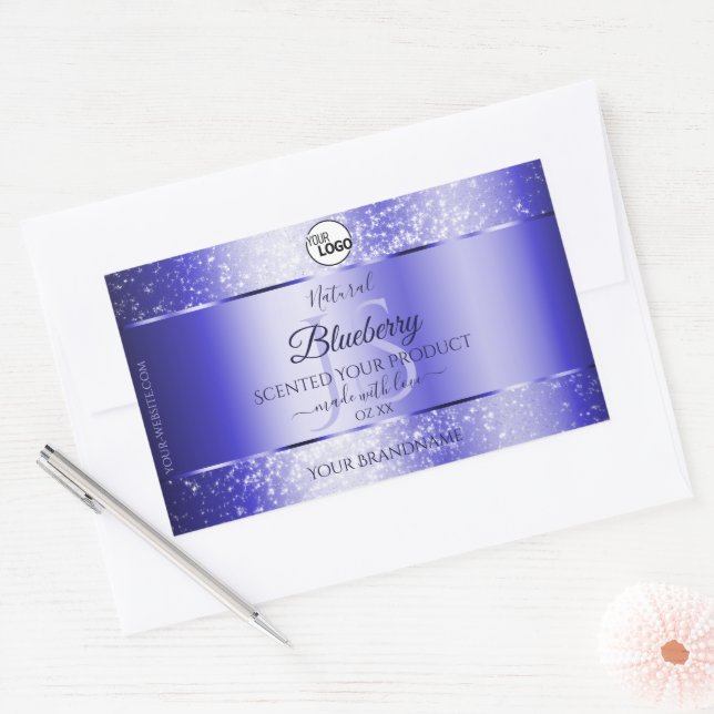 Royal Blue Glitzer Product Labels Monogram Logo Rechteckiger Aufkleber (Umschlag)