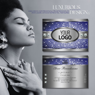 Royal Blue Glitzer Sparkle Stars Diamanten und Log Visitenkarte