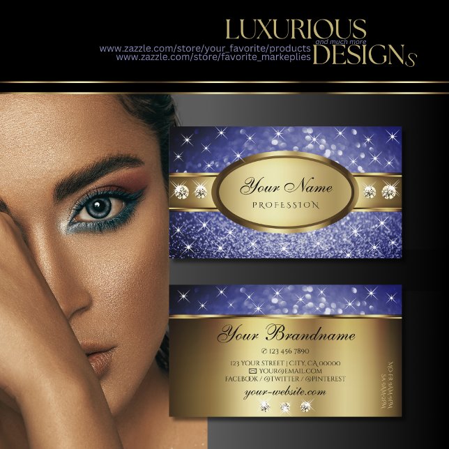 Royal Blue Glitzer Stars Diamonds Shimmery Gold Visitenkarte (Von Creator hochgeladen)