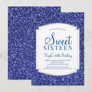 Royal Blue Glitzer Sweet 16 Einladungen