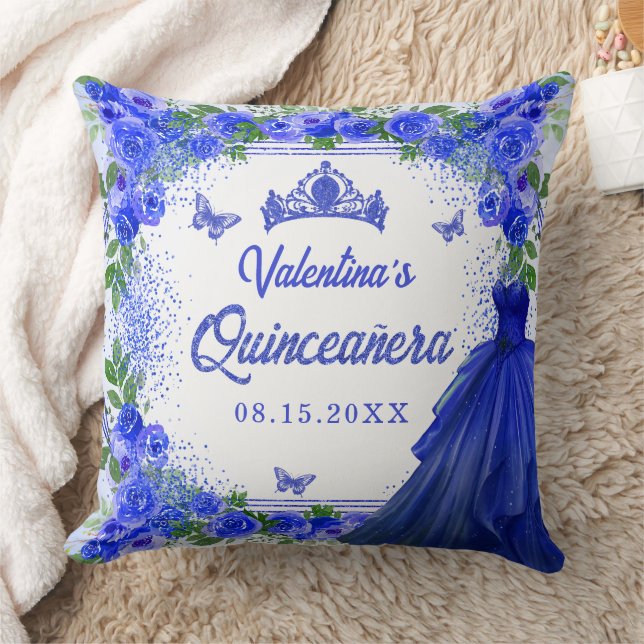 Royal Blue Glitzern floral Quinceanera Party Kissen (Decke)