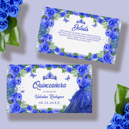 Royal Blue Glitzern Floral Sparkle Quinceanera Begleitkarte