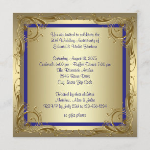 Royal Blue Gold 50 Jahre Party zum Hochzeitstag Einladung