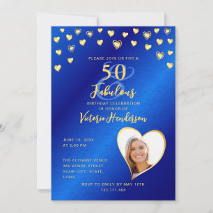 Royal Blue & Gold 50 und fabulous Geburtstag Einladung