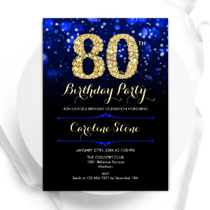 Royal Blue Gold 80. Geburtstag Einladung