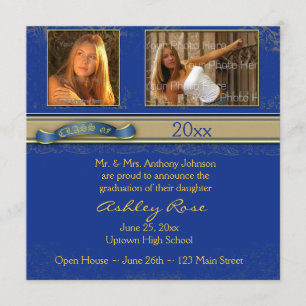 Royal Blue Gold Abschluss Foto Card Ankündigung