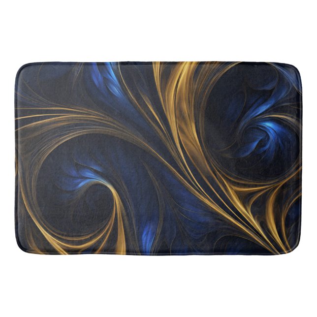 Royal Blue Gold Abstrakt Swirl Badematte (Vorderseite)