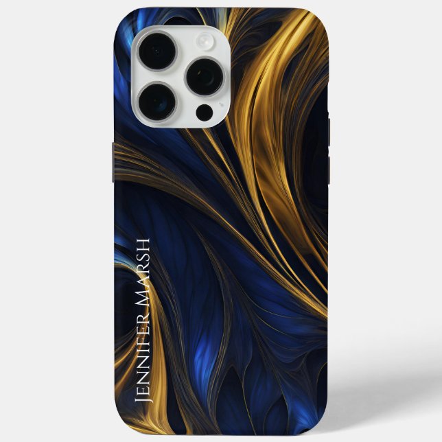 Royal Blue Gold Abstrakt Swirl Case-Mate iPhone Hülle (Rückseite)