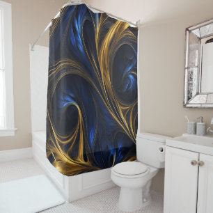 Royal Blue Gold Abstrakt Swirl Duschvorhang