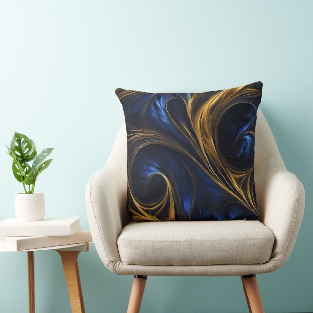 Royal Blue Gold Abstrakt Swirl Kissen (Stuhl )