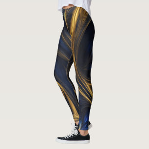 Royal Blue Gold Abstrakt Swirl Leggings