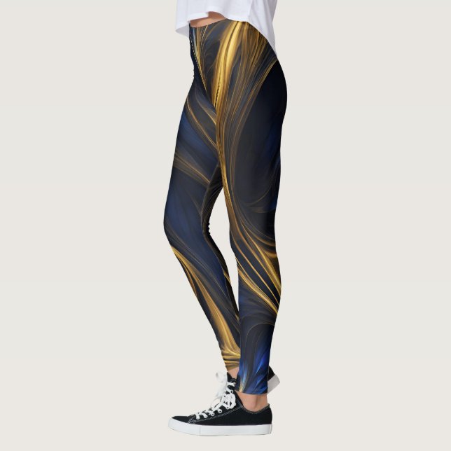 Royal Blue Gold Abstrakt Swirl Leggings (Links)