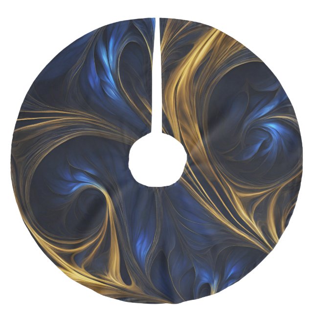 Royal Blue Gold Abstrakt Swirl Polyester Weihnachtsbaumdecke (Vorderseite)