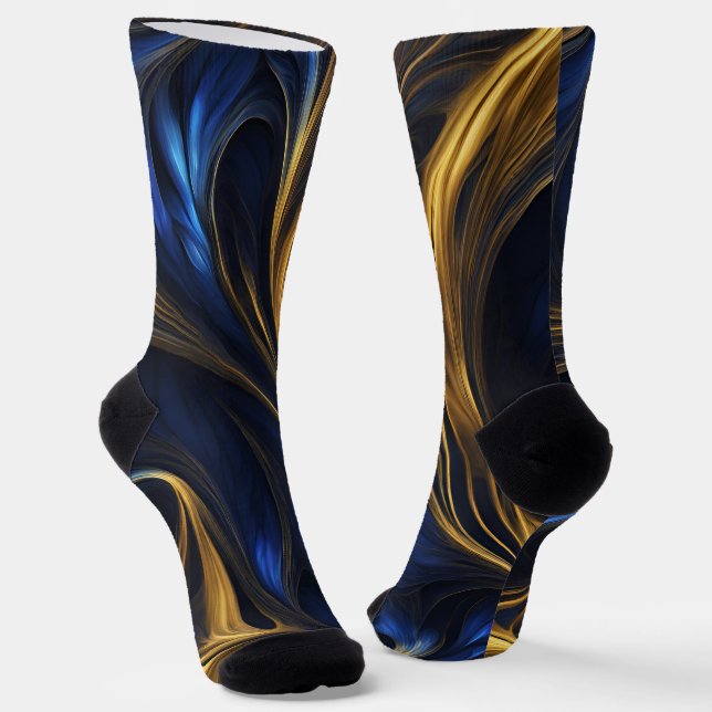 Royal Blue Gold Abstrakt Swirl Socken (Gewinkelt)