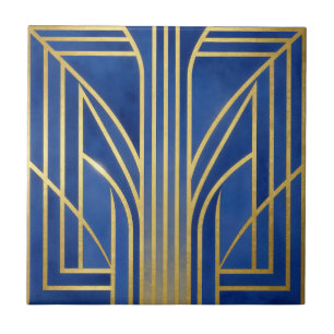 Royal Blue Gold Art Deco Fliese