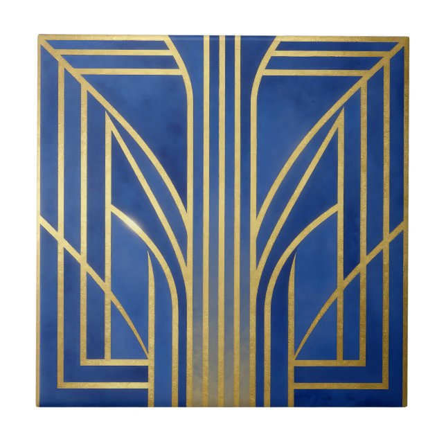 Royal Blue Gold Art Deco Fliese (Vorderseite)