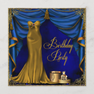 Royal Blue Gold Art Deco Geburtstagsparty Einladung