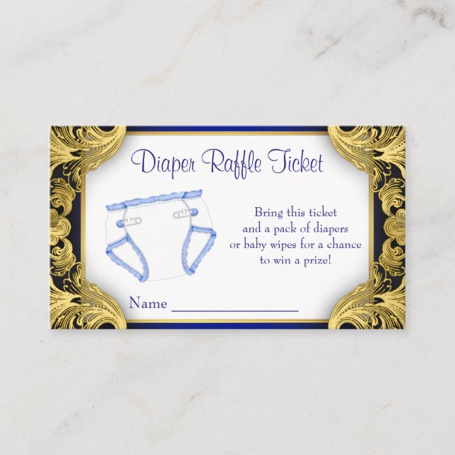 Royal Blue Gold Baby Diaper Raffle Ticket Begleitkarte (Vorderseite)