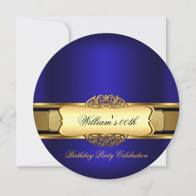 Royal Blue Gold Birthday Party Men's Women Einladung (Vorderseite)