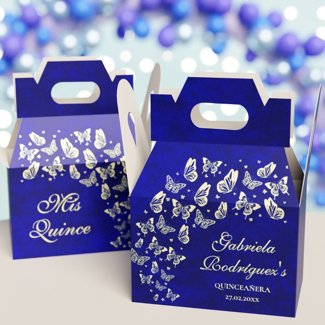 Royal Blue Gold Butterfly 15 Jahre Altes Quinceañe Geschenkschachtel (Royal Blue Gold Butterfly 15 years Old Quinceañera Favor Boxes)