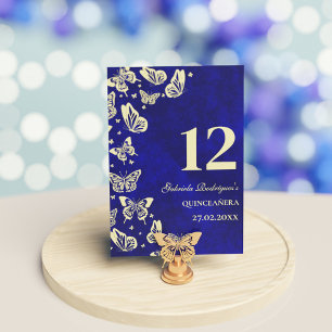 Royal Blue Gold Butterfly 15. Quinceañera Sitzplat Tischnummer