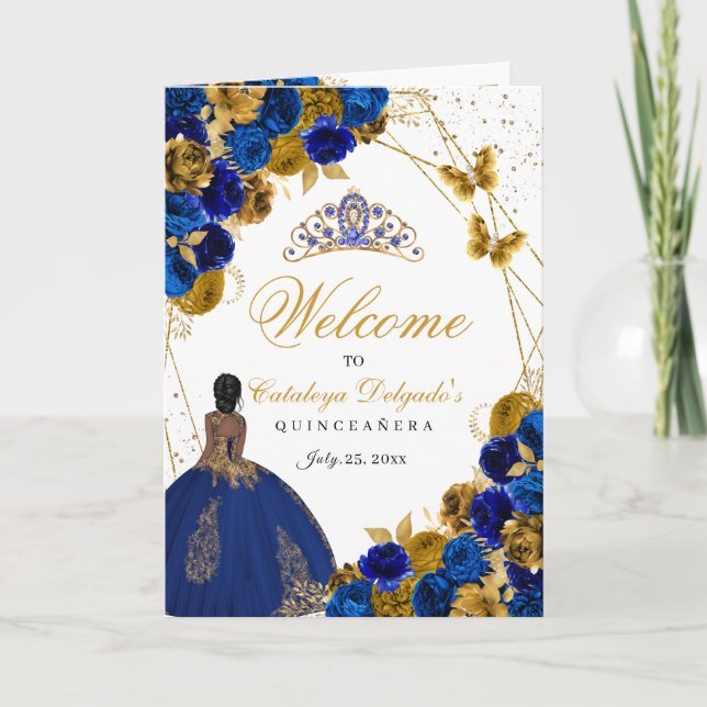 Royal Blue & Gold Butterfly Quinceanera Programm (Vorderseite)