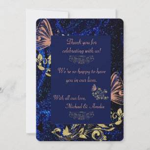 Royal Blue Gold Butterfly Wedding Dankeschön Card Dankeskarte