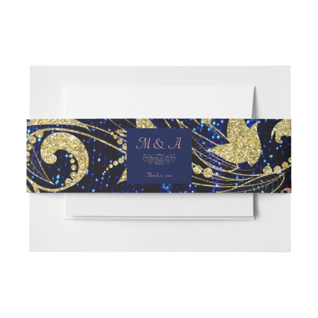 Royal Blue Gold Butterfly Wedding Einladungsbanderole (Vorderseite Beispiel)