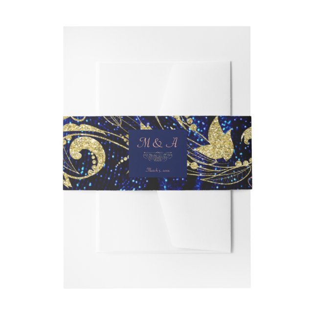 Royal Blue Gold Butterfly Wedding Einladungsbanderole (Vorderseite Beispiel)
