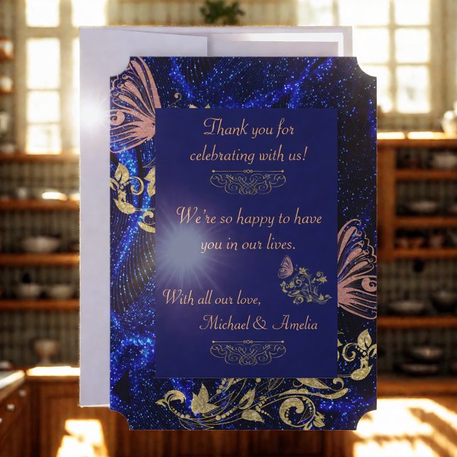 Royal Blue Gold Butterfly Wedding Save the Date (Von Creator hochgeladen)