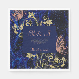 Royal Blue Gold Butterfly Wedding Serviette