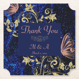 Royal Blue Gold Butterfly Wedding Untersetzer