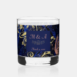Royal Blue Gold Butterfly Wedding Whiskyglas