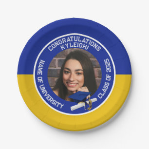 Royal Blue & Gold Cap & Diploma Foto Abschluss Pappteller