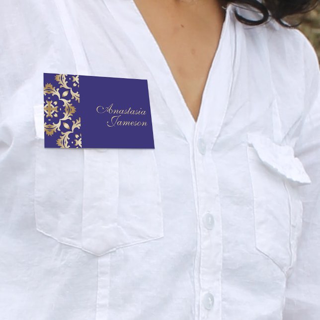 Royal Blue Gold Classic Elegante Vintag Antique Namensschild (Von Creator hochgeladen)