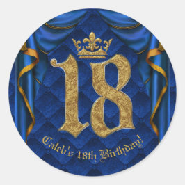 Royal Blue & Gold Crown 18 18. Geburtstagsparty Runder Aufkleber