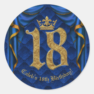 Royal Blue & Gold Crown 18 18. Geburtstagsparty Runder Aufkleber